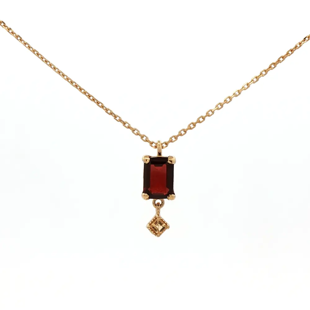 925YG EMERALD CUT GARNET DROP CITRINE NECKLACE