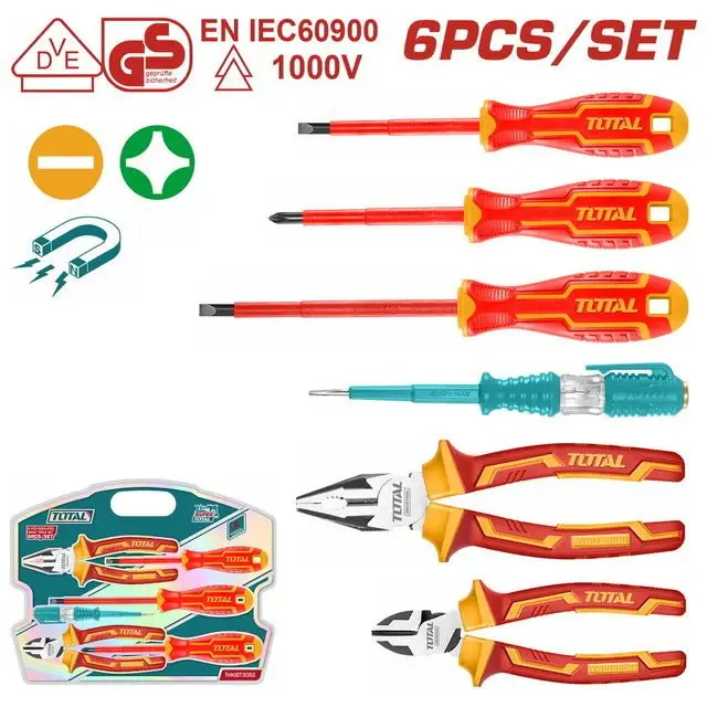 Ensemble Isolés 6Pcs 1000V TOTAL TUNISIA SécuritéTHKIST3062 con Transformador de 12V