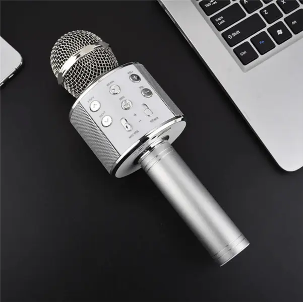 Micrófono con altavoz karaoke WS-858 plata