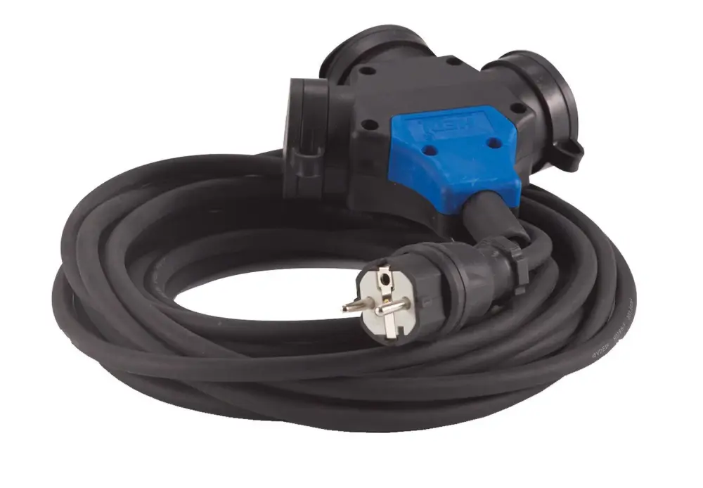 Hedi VK25-HK2 - Hedi extension 25 m. 3G2.5 neoprene caucho cable, black, IP44. suspended head 3 sockets
