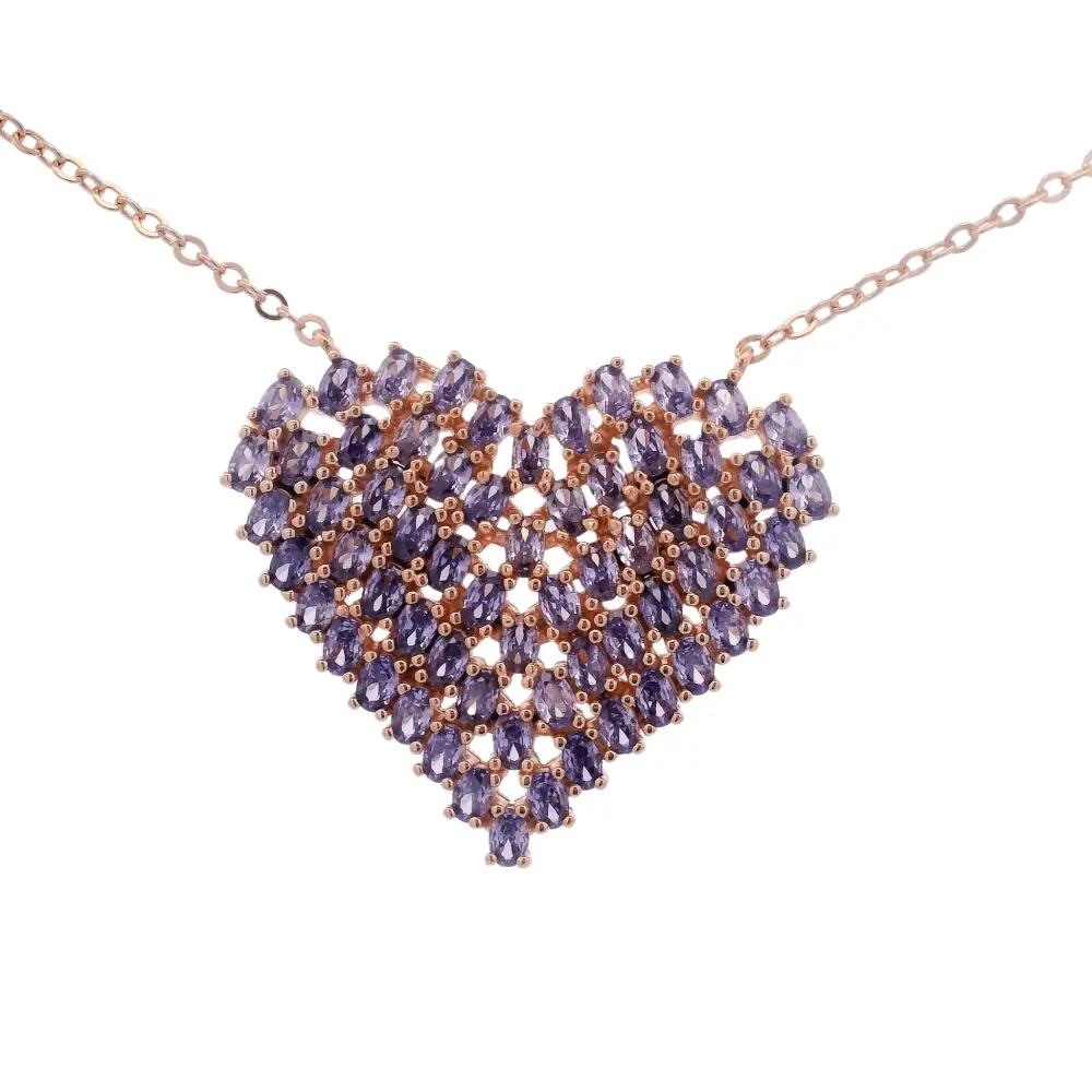 925RG BIG HEART BRISTONE MORADO CZ NECKLACE