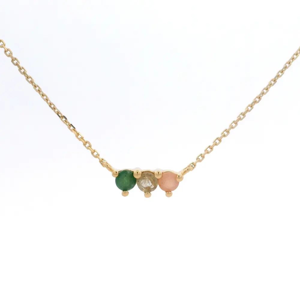 925YG BAR 3 STONE AVENTURINE LABRADORITE MOOSTONE NECKLACE