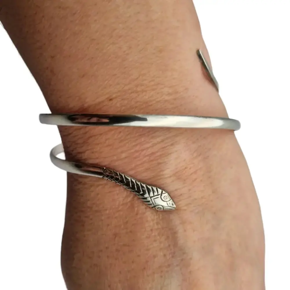 Brazalete clásico serpiente de plata ajustable para brazo o muñeca, ños 70-80. con Garantí de 2 ños