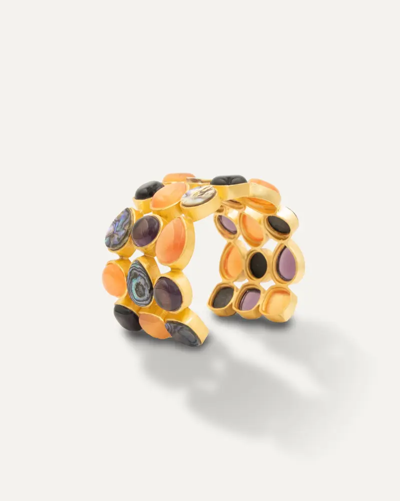 Certificado IP68 Brazalete Dorado Stunning Three Amatista Cornalina Abalone Shell