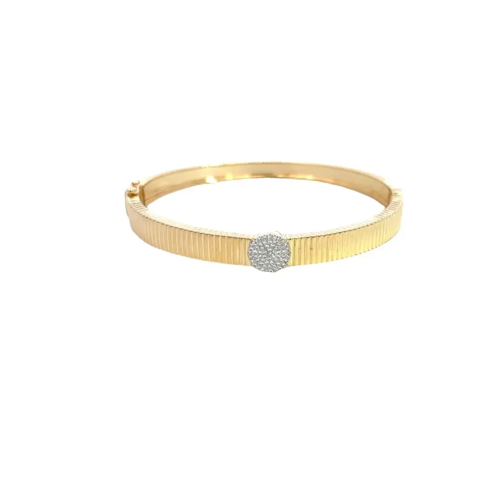 D0.14CT 14KY TEXTURE CENTER CIRCLE PAVE BANGLE