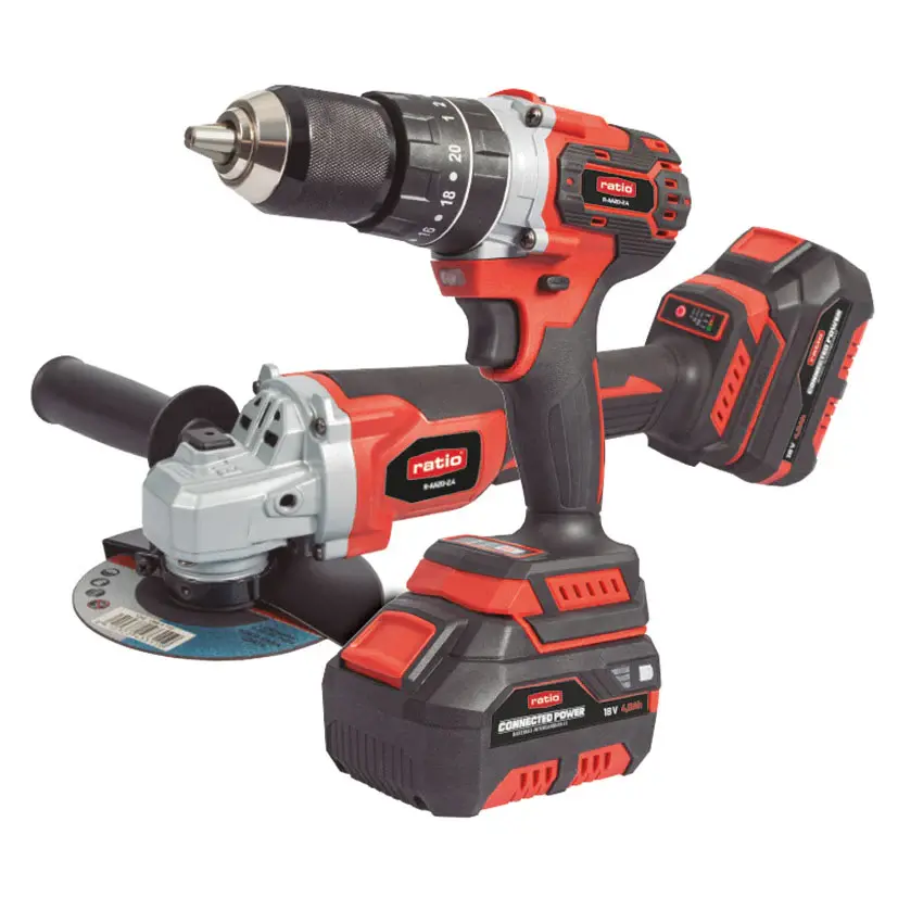 Kit amoladora baterí RATIO AGBR L2020 + atornillador/percutor RATIO R-AA20-2.4 ProSeries