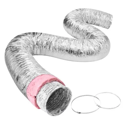 25ft 10 Inch Insulated Versátil Ducting Dryer Vent Hose 2 Duct Clamps