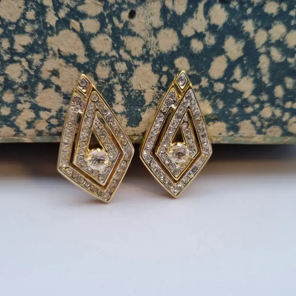 NOS Vintage Auténticos ños 80, Pendientes de Clip, Joyerí de Moda de Tendencia, Declaración de Rombo, Pendientes dorad...