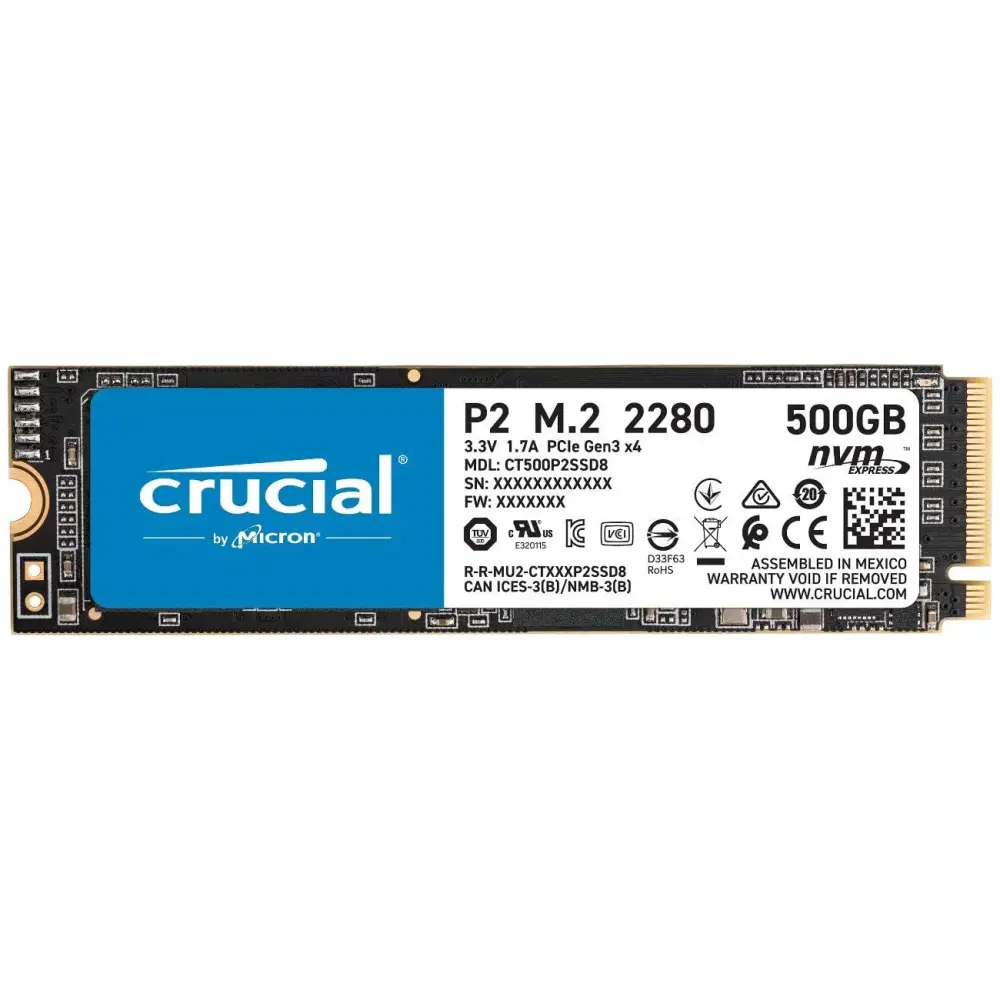 Disco Duro Sólido Crucial 500GB PCIe M.2 2280 NVMe SSD