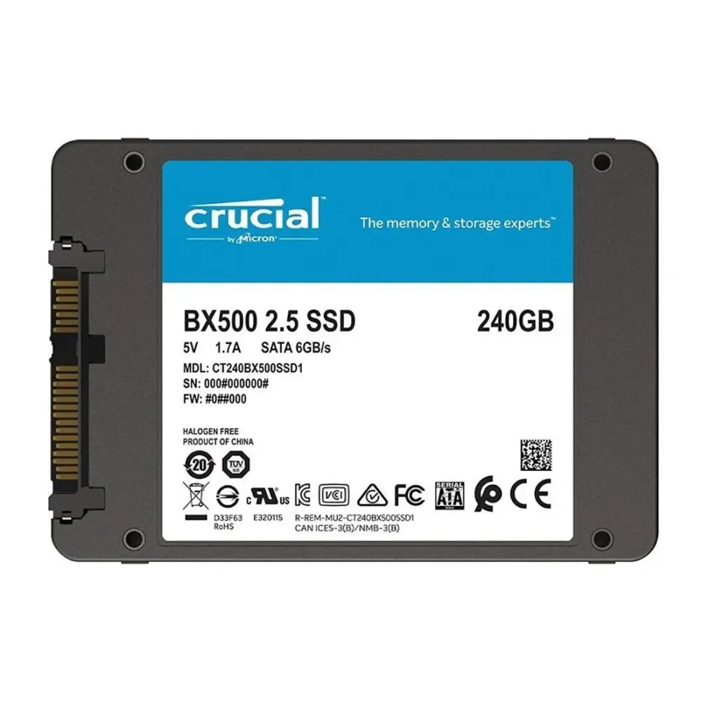 Disco SSD Crucial BX500 de 240GB SATA CT240-BX500SSD1 - Rendimiento Destacado y Eficiencia Energética