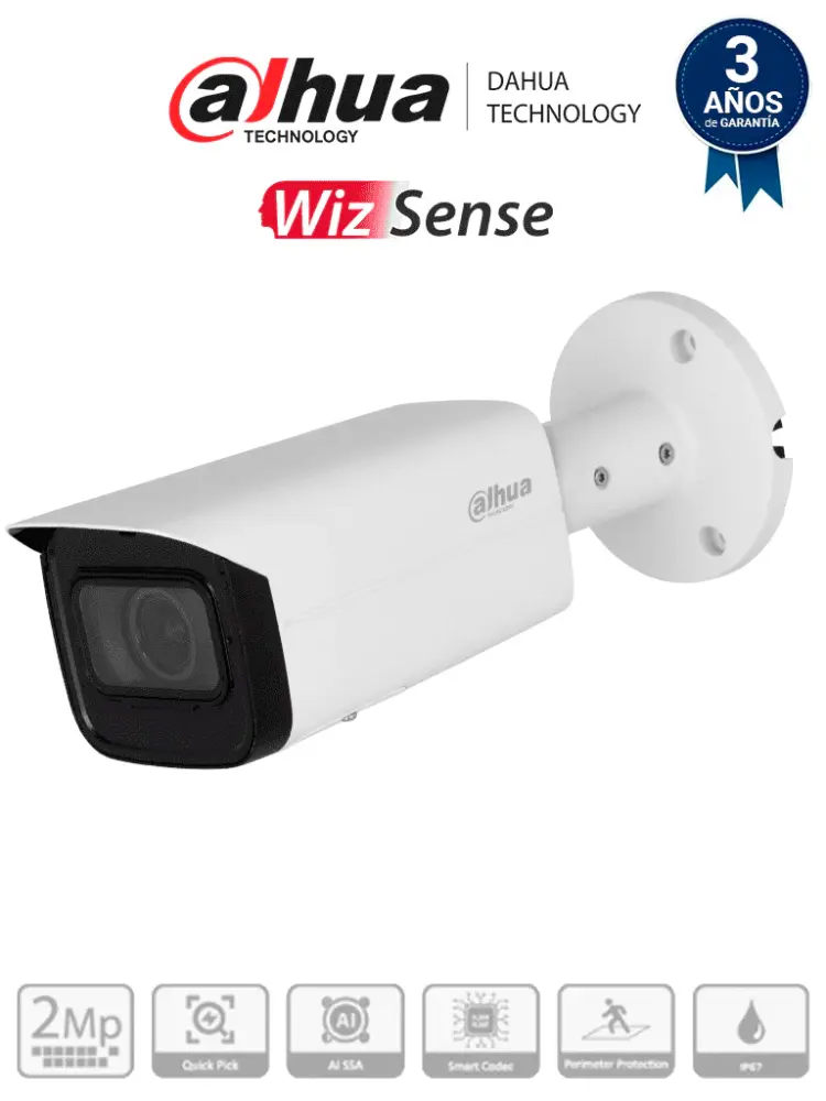 DAHUA IPC-HFW3241T-ZAS-S2 - Cámara IP Bullet de 2MP/WizSense/Lente Motorizado de 2.7 13 mm/ IR de 60 Metros/ Micrófono I...