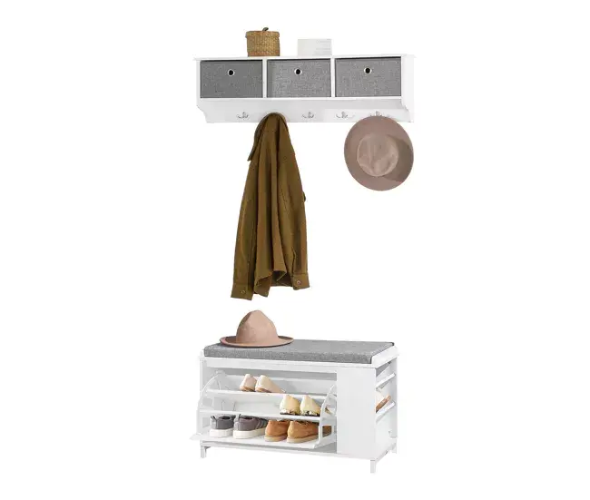 Mueble recibidor Zapatero con Perchero Gris+Blanco, FSR105-W+FRG282-W SoBuy
