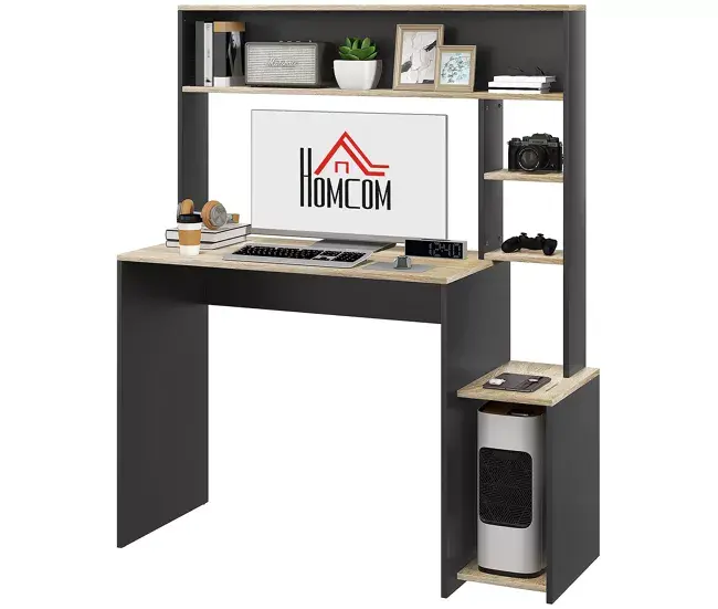 HOMCOM Mesa de Escritorio con Estanterías Mesa de Ordenador Moderna con Estantes Soporte para Monitor CPU de Oficina Estu...
