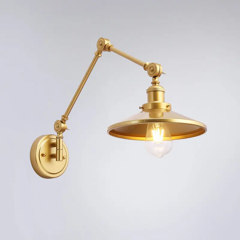 Aplique dorado latón con brazo oscilante, de época, E27