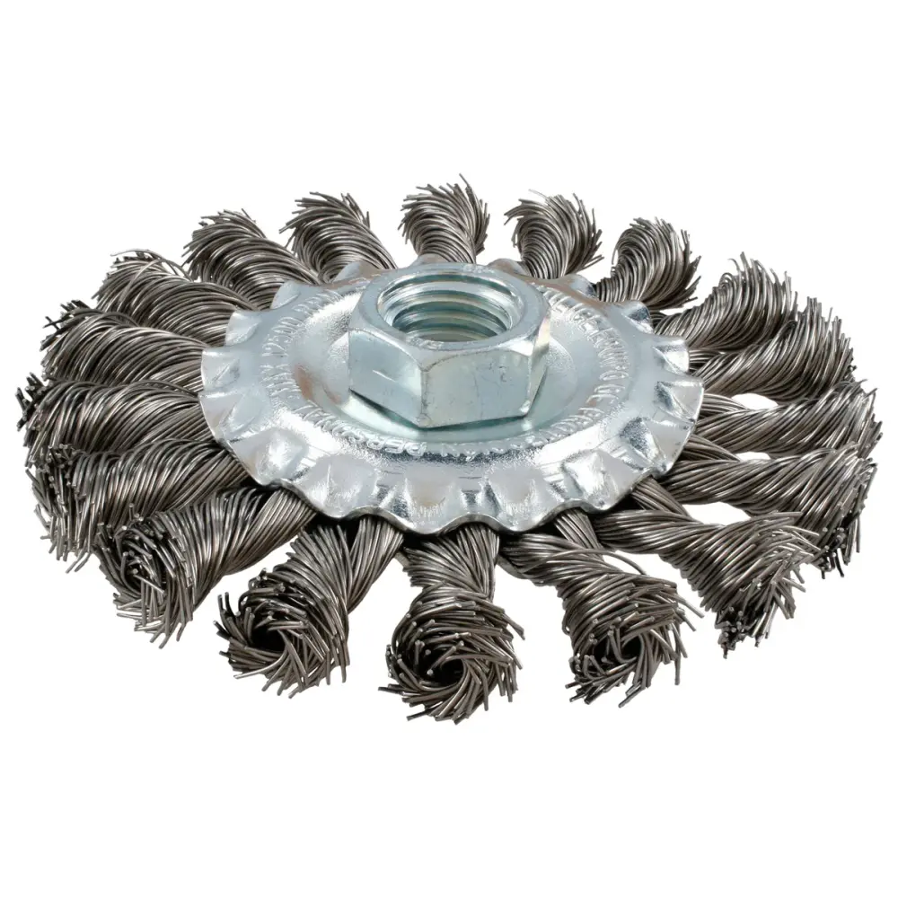 Carda circular ondulada alambre abultado acero inoxidable 4" x 0.30 mm con rosca M14 Surtek