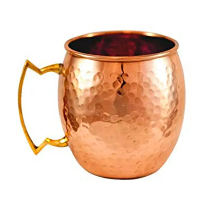 Certificado de Calidad Tarro Mug 16 Oz (474ml) Amartillado Acabado Cobre Radiante Mango Dorado