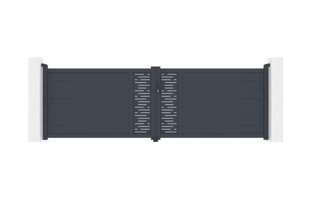 Puerta abatible 4m arlberg al.120cm aluminio + 2 postes 15x15cm al.166cm