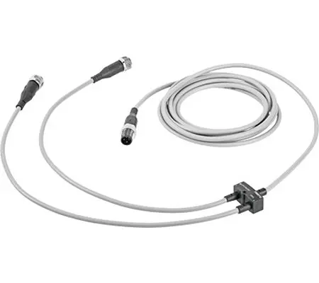 Racor para uso con Cadenas portacables, aplicaciones para robots | NEDY-L2R1-V1-M12G5-U-0.3L-M8G4-2.5R Festo