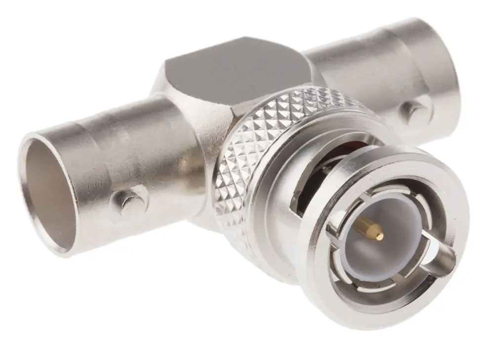 Adaptador de RF Radiall R142780000W 75Ω, Macho En T BNC Hembra BNC, 1.5GHz Normal Níquel