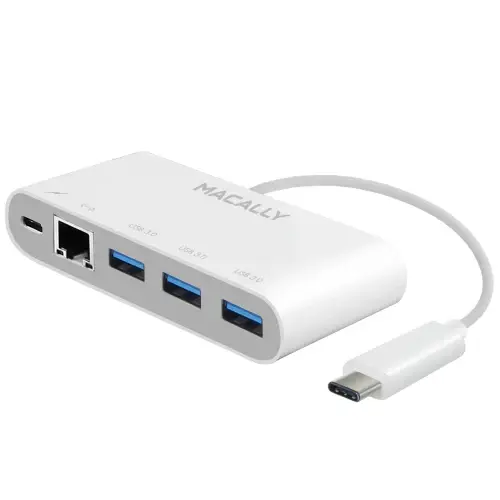 Adaptador USB-C USB-, Rj45 y USB-C de carga de Macally
