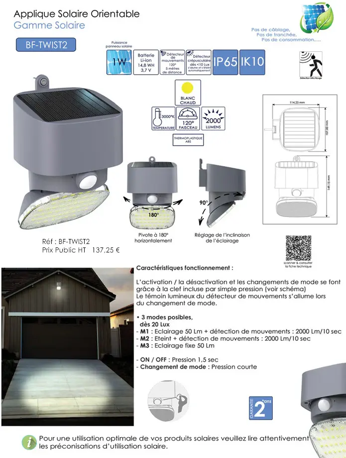 Applique solaire orientable Gris 2000LM