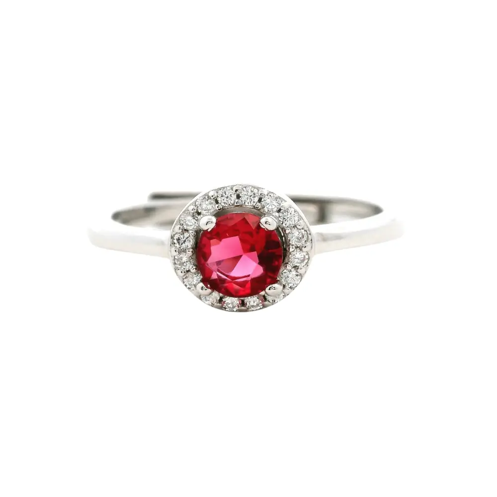 925SL HALO CENTER CZ RED REGULABLE RING