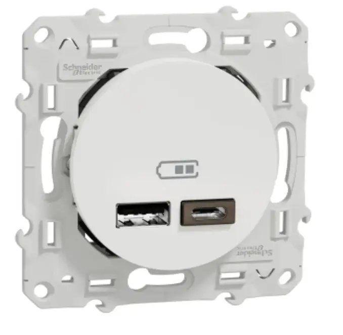 Prise USB dos veces - type +C - Blanc - 5 Vcc - 2,4A odace Schneider Electric S520401