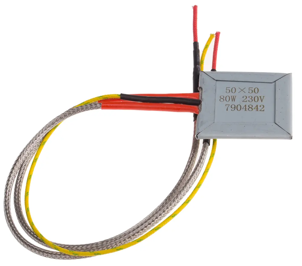 Calentador de mica, 50 x 50 mm, 230 V ac, 80 W