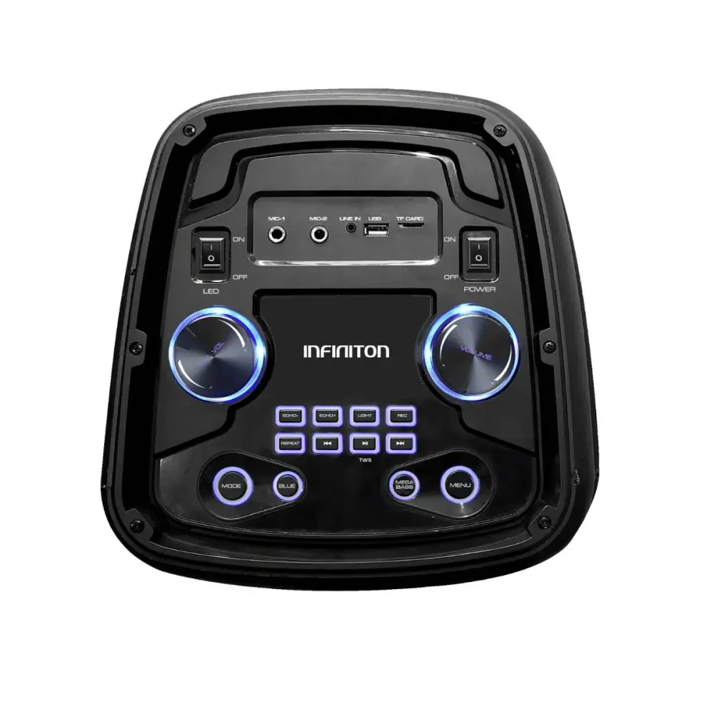 Altavoz portátil Infiniton Party EQ20 180W con luz LED bluetooth negro 66 cm | Resistente al Agua IPX7