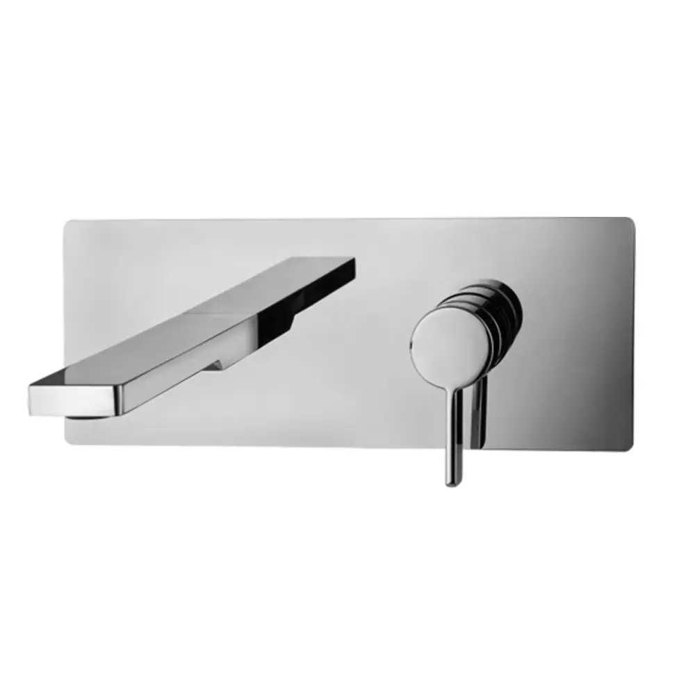 Mezclador empotrado para lavabo Paffoni Rock con placa de acero inoxidable 250x100 mm con Terminación en Nogal