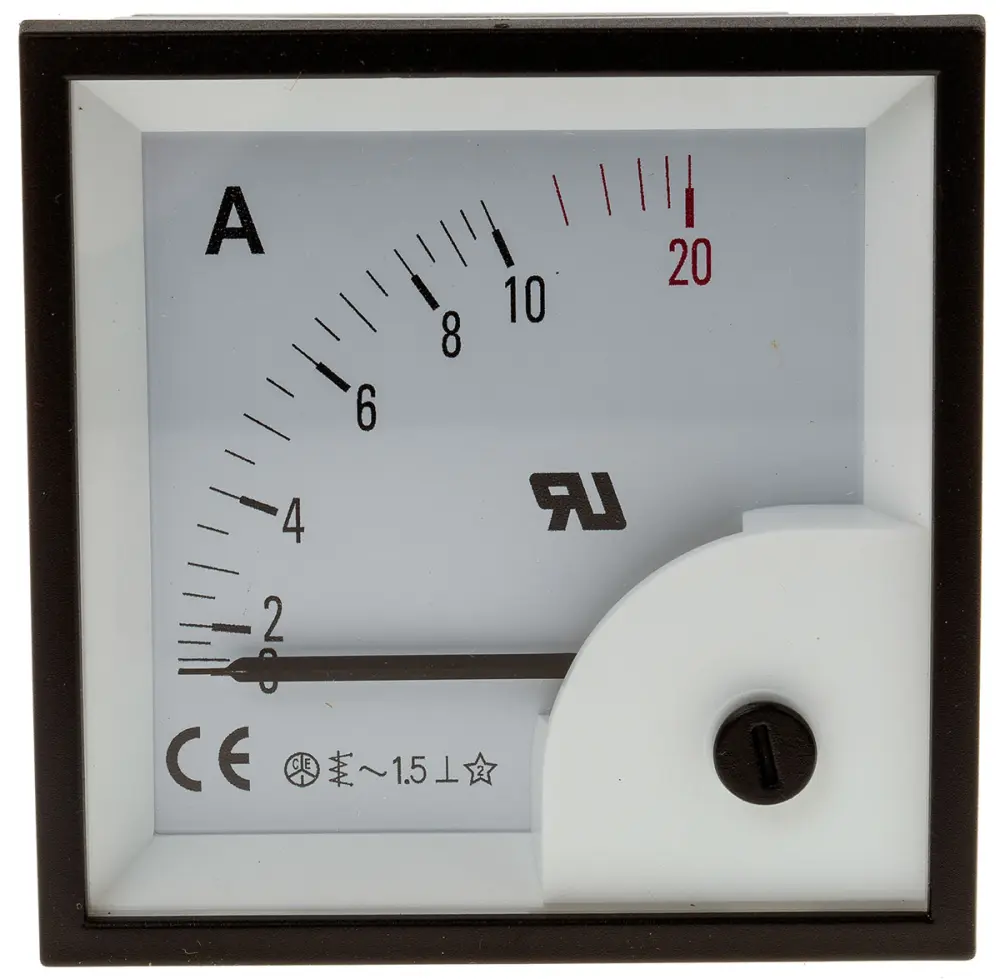 Amperímetro analógico de panel AC , valor máx. 10A, ±1,5%, dim. 68mm x 68mm