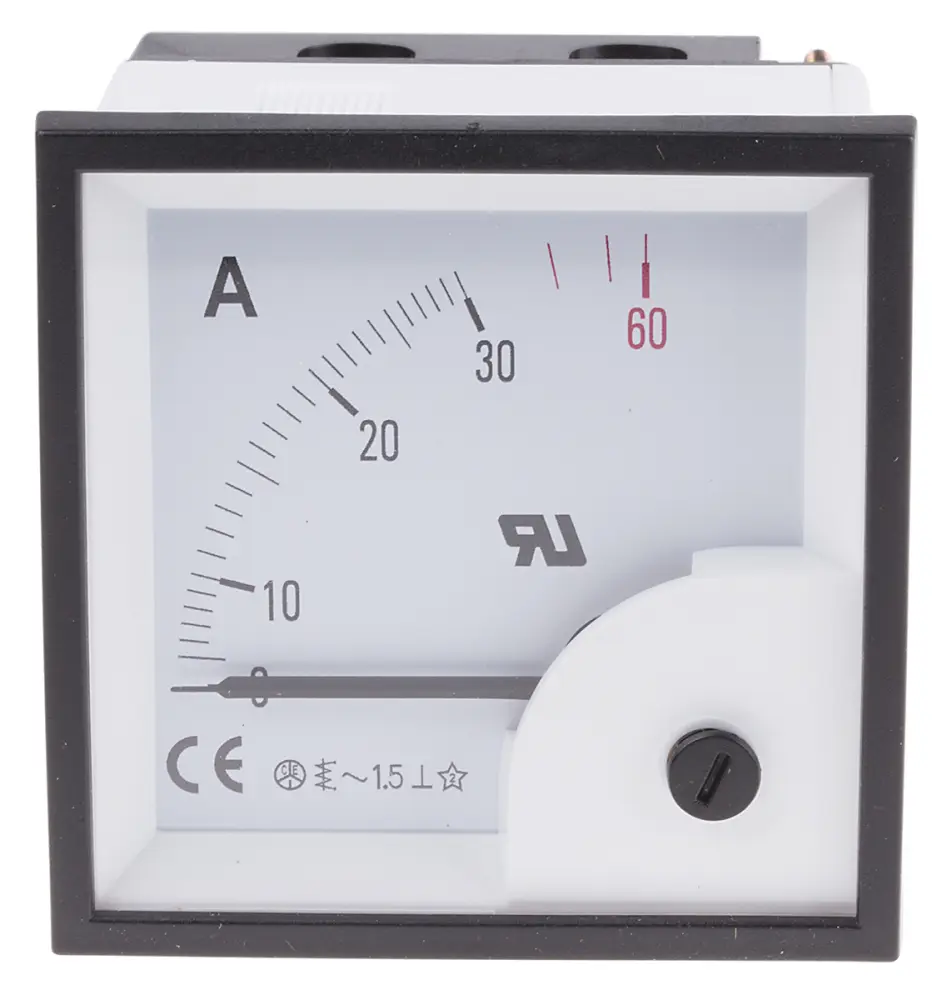 Amperímetro analógico de panel AC , valor máx. 30A, ±1,5%, dim. 68mm x 68mm