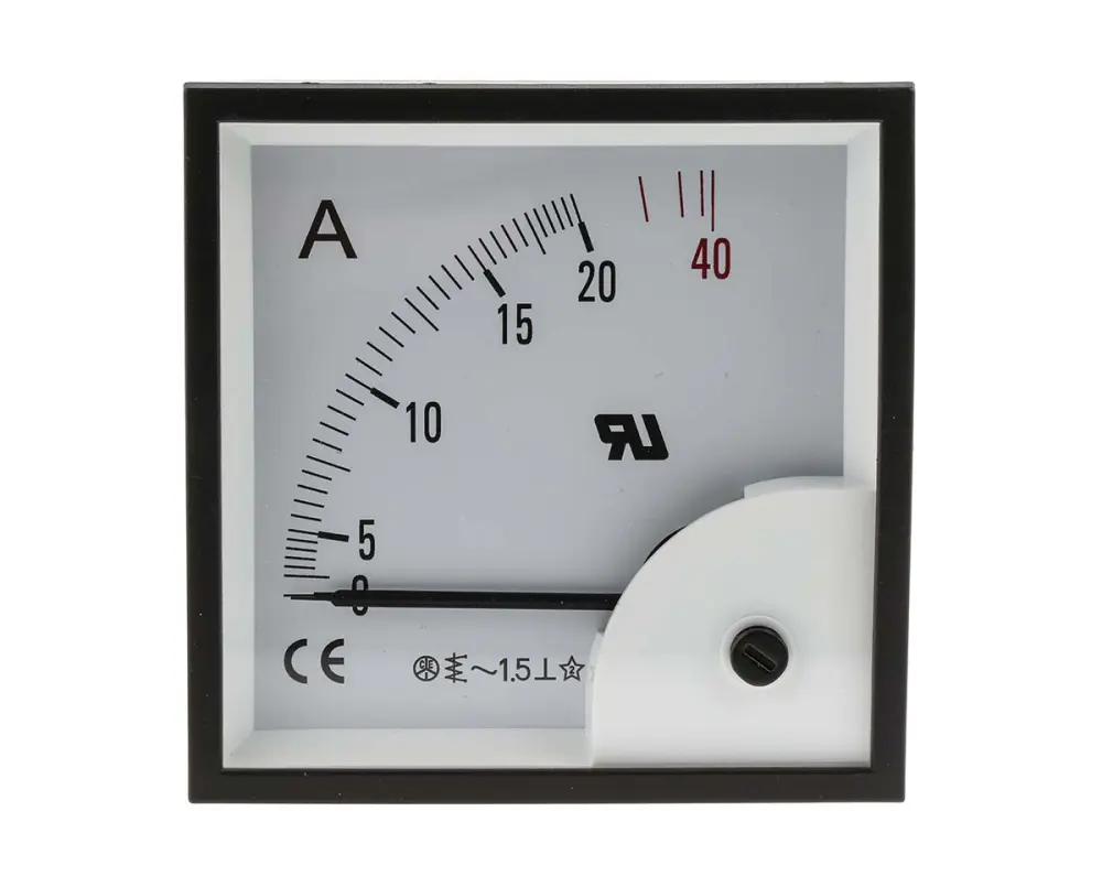 Amperímetro analógico de panel AC , valor máx. 40A, ±1,5%, dim. 92mm x 92mm