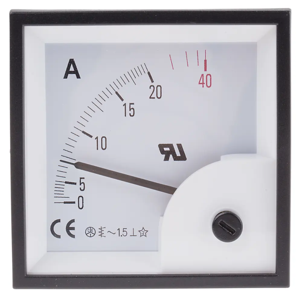 Amperímetro analógico de panel AC , valor máx. 40A, ±1,5%, dim. 68mm x 68mm
