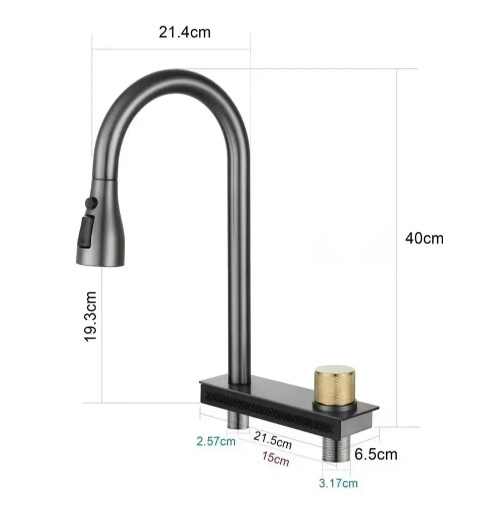 Grifo extraíble satinado. Mando dorado Recarga por Inducción