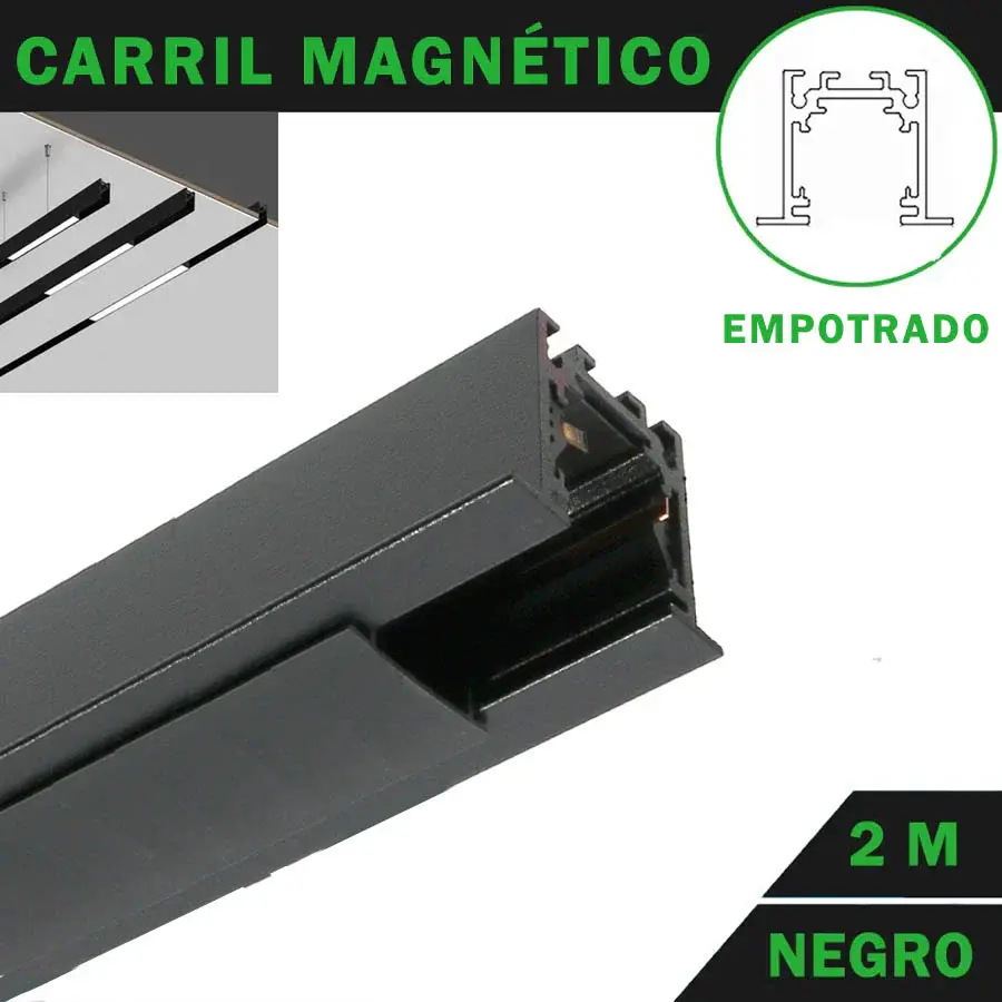 Carril Magnético 2 Metros para Empotrar Color Negro