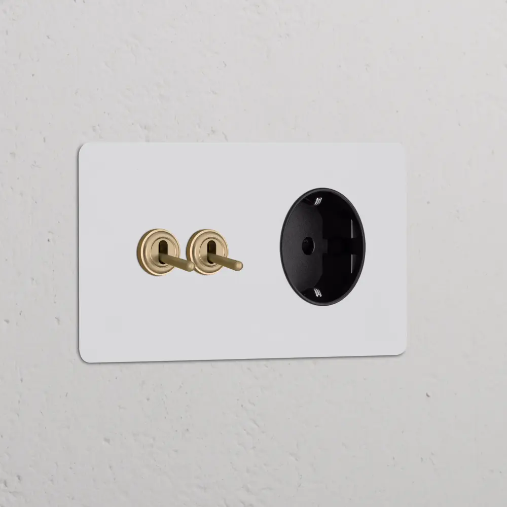 Kew Interruptor de alavanca de duas vias & tomada Schuko Tipo F duplo - Latão Antigo Pintável | Preto