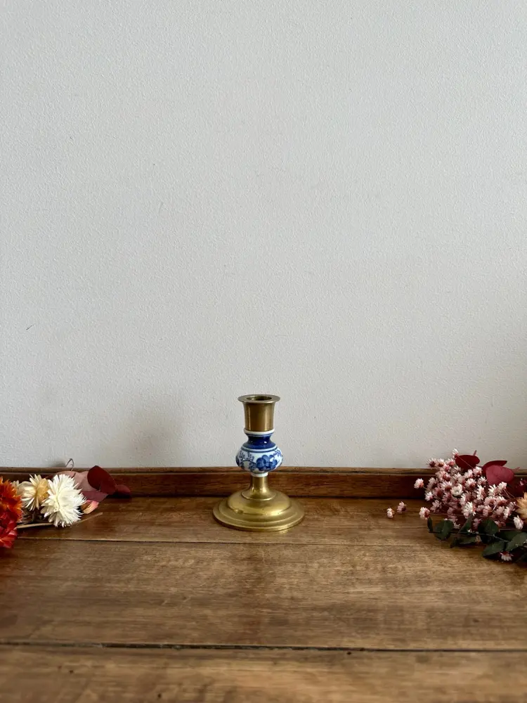 Grabadora de Voz Bougeoir en laiton et porcelaine peinte