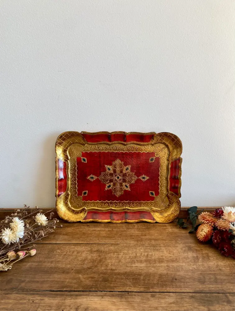 Plateau florentin rectangulaire rouge et or Resistente al Agua IPX7