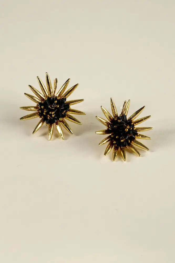 Sonda de Temperatura Brincos dourados com design de girassol preto