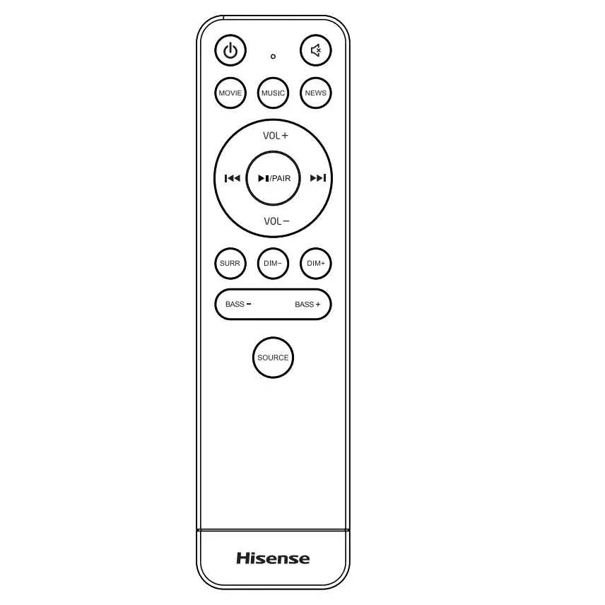 Control remoto para barra de sonido Hisense HS214rem para Música y Películas