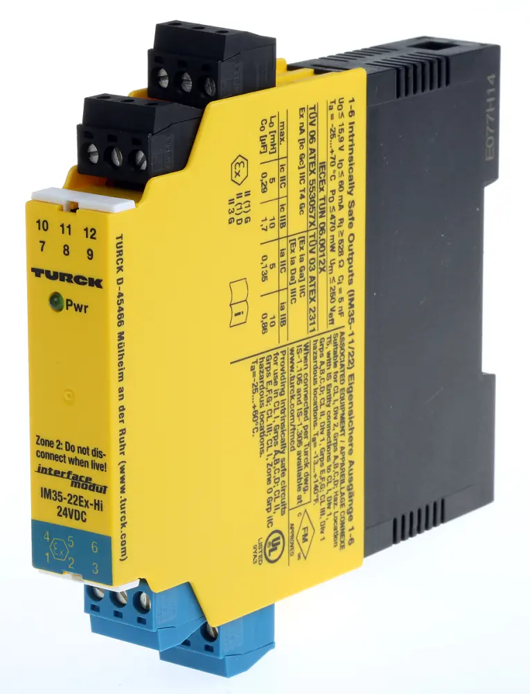 Aislador galvánico Turck IM de 2 canales, 24V dc, interfaz HART, entrada Corriente, salida Corriente, certif. ATEX, | IM3...