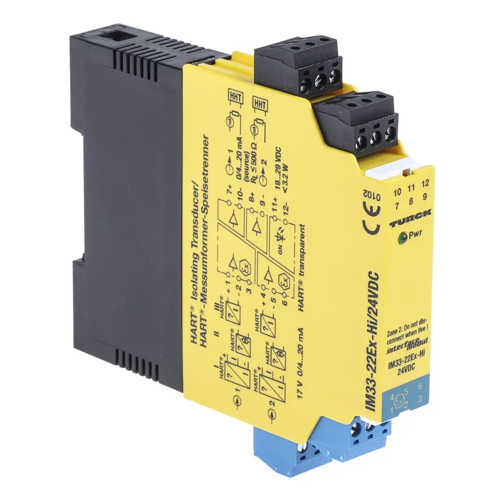 Aislador galvánico Turck IM de 2 canales, 24V dc, interfaz HART, entrada Corriente, salida Corriente, certif. ATEX, | IM3...