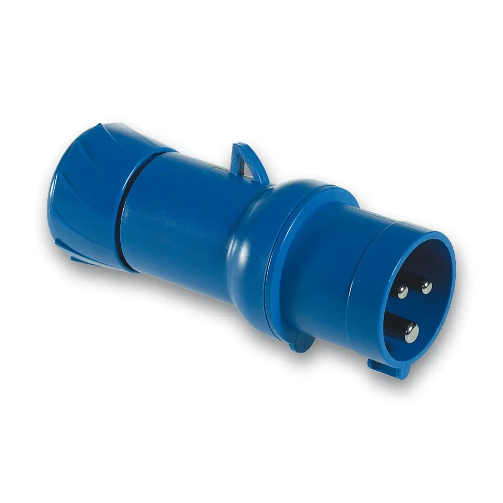 Conector de potencia industrial Macho, Formato 2P + E, Orientación Recto, PratiKa, Azul, 230 V, 32A, IP44 | PKX32M423 Sch...