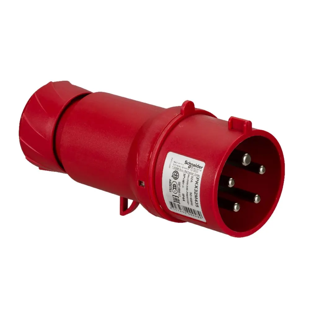 Conector de potencia industrial Macho, Formato 3P + N + E, Orientación Recto, PratiKa, Rojo, 415 V, 32A, IP44 | PKX32M435...
