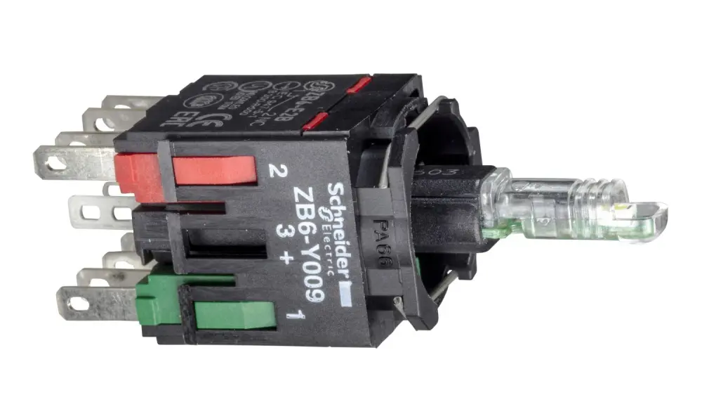 Bloque de luces y contacto Schneider Electric ZB6ZB31B, 1 NA, LED, Verde, 12 → 24V, terminal Faston
