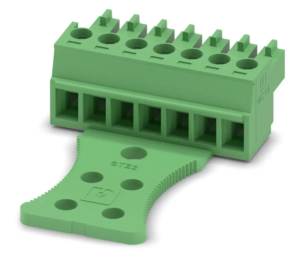 Borne enchufable para PCB Hembra Phoenix Contact de 7 vías, paso 3.81mm, 8A, de color Verde, terminación Tornillo | 1768949