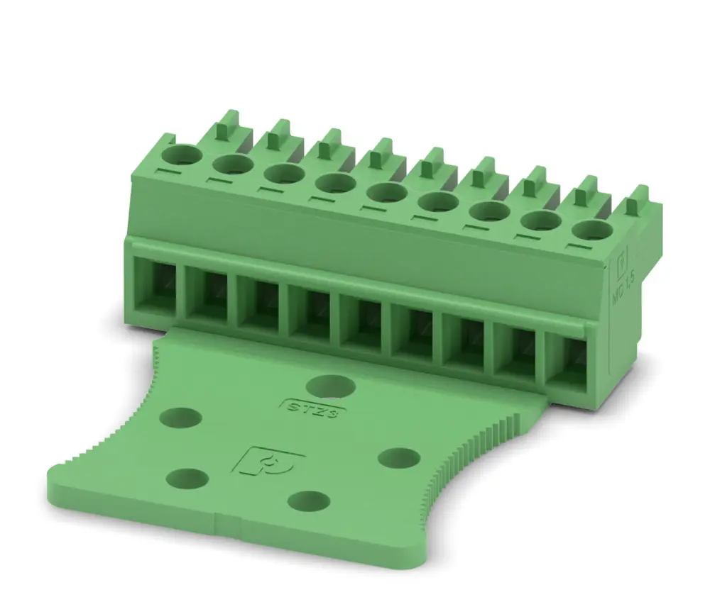 Borne enchufable para PCB Hembra Phoenix Contact de 9 vías, paso 3.81mm, 8A, de color Verde, terminación Tornillo | 1767665