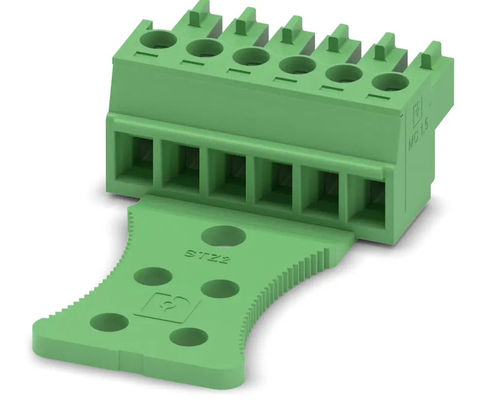 Borne enchufable para PCB Hembra Phoenix Contact de 6 vías, paso 3.81mm, 8A, de color Verde, terminación Tornillo | 1767694