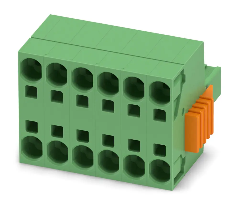 Borne enchufable para PCB Hembra Phoenix Contact de 6 vías, paso 7.62mm, 41A, de color Verde, terminación Mordaza de | 1...